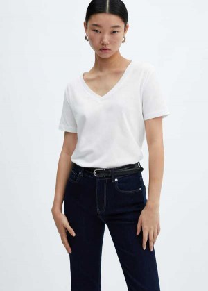 Mango V-neck Bavlněné T-shirt | MNG-25032