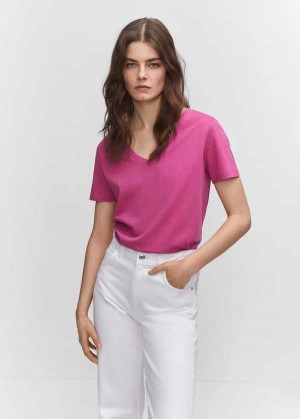 Mango V-neck Bavlněné T-shirt | MNG-25049