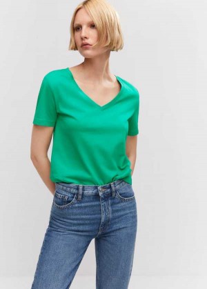 Mango V-neck Bavlněné T-shirt | MNG-25059