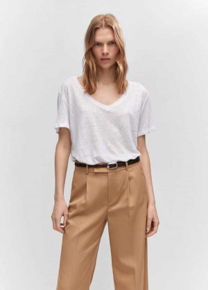 Mango V-neck Linen T-shirt | MNG-24991