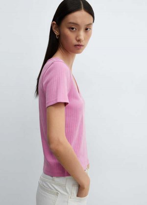 Mango V-neck Pruhovaný T-shirt | MNG-25150