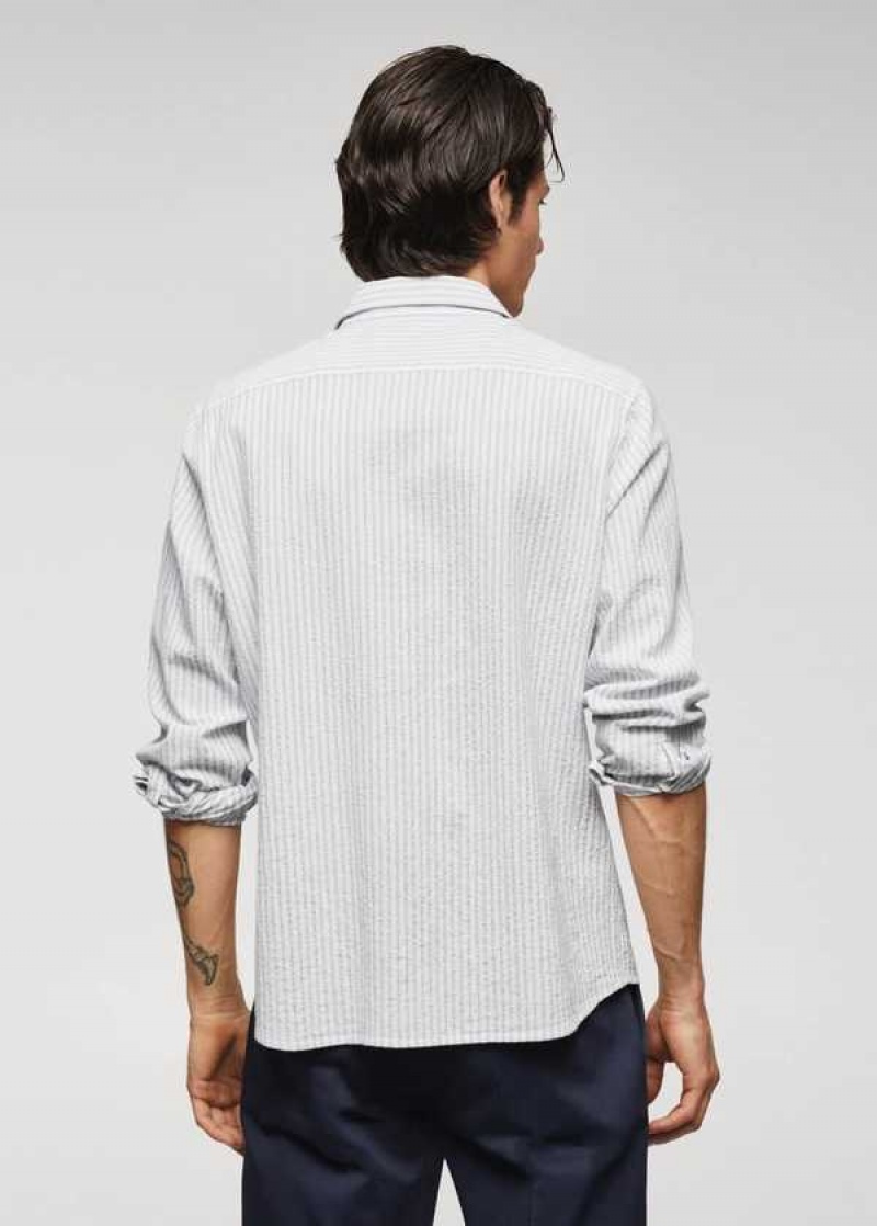 Mango 100% Bavlněné Seersucker Pruhovaný Shirt | MNG-22059