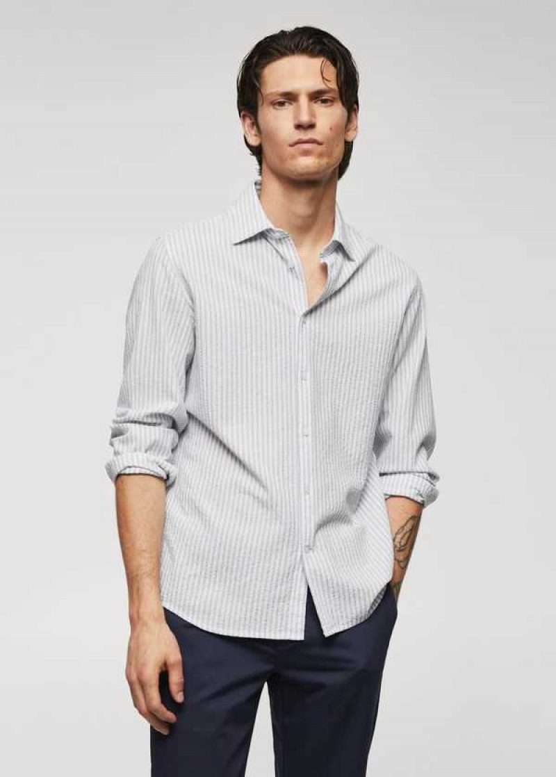 Mango 100% Bavlněné Seersucker Pruhovaný Shirt | MNG-22059