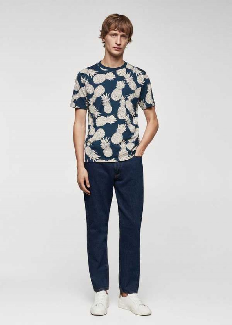 Mango 100% Bavlněné Shirt With Pineapple Print | MNG-21745