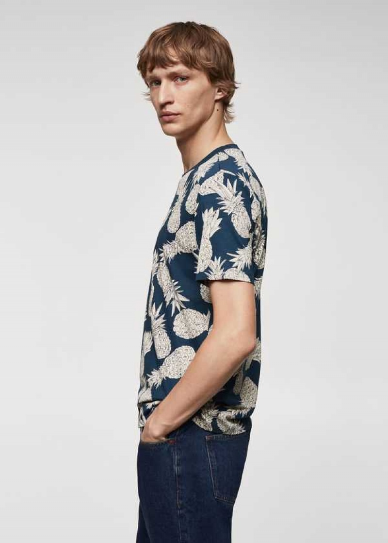 Mango 100% Bavlněné Shirt With Pineapple Print | MNG-21745