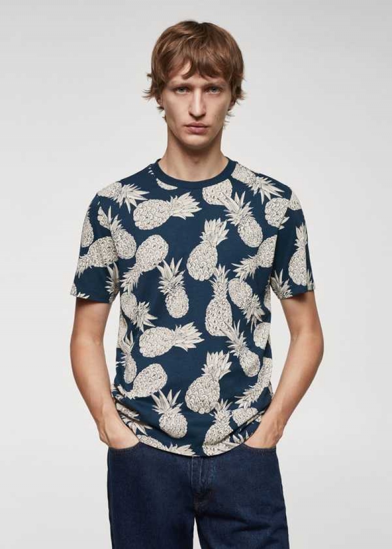 Mango 100% Bavlněné Shirt With Pineapple Print | MNG-21745