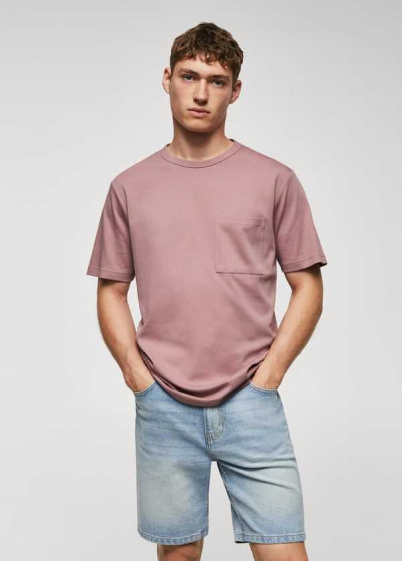 Mango 100% Bavlněné T-shirt With Pocket | MNG-21650