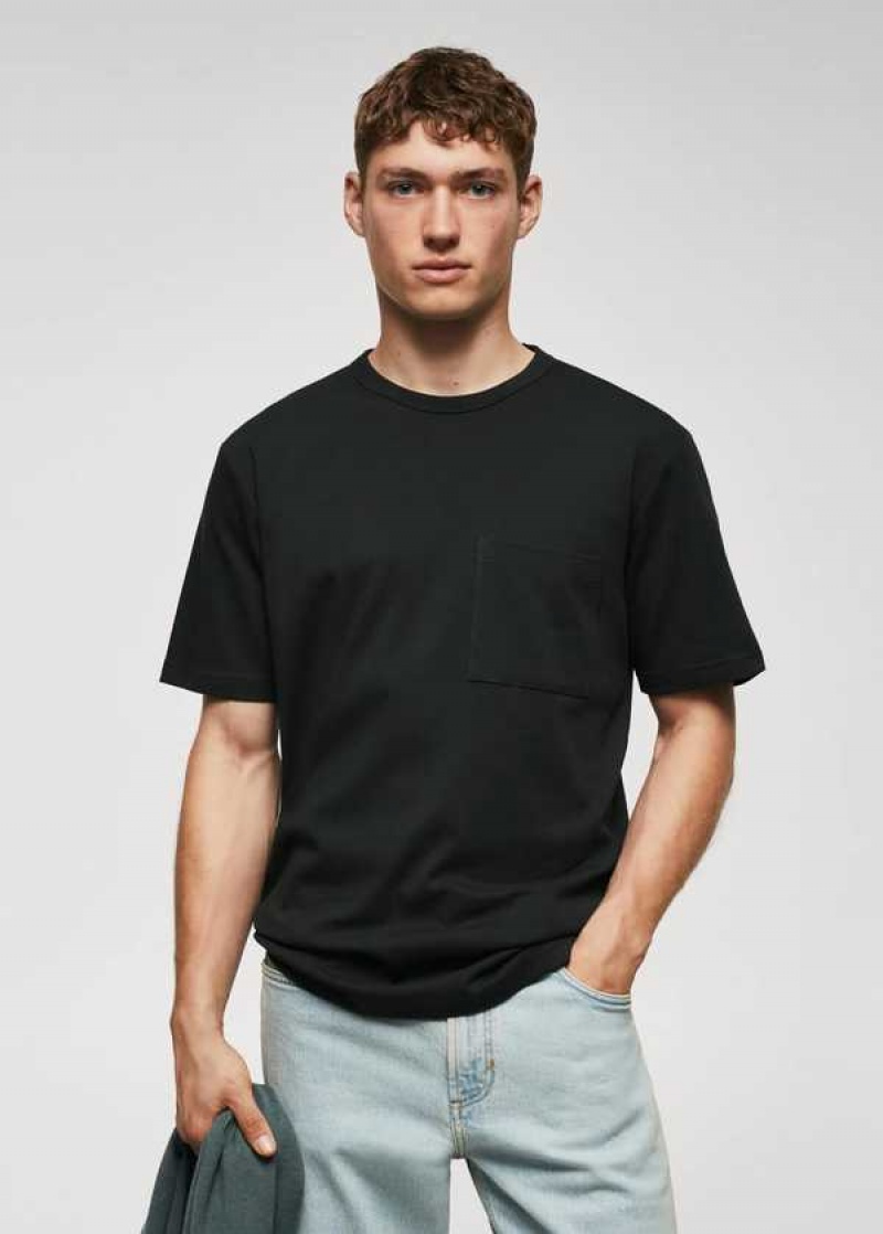 Mango 100% Bavlněné T-shirt With Pocket | MNG-21649