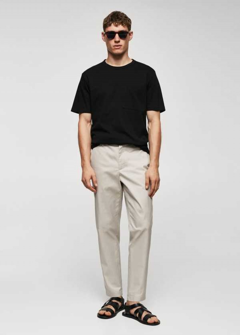 Mango 100% Bavlněné T-shirt With Pocket | MNG-21648