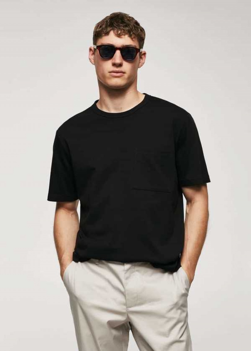 Mango 100% Bavlněné T-shirt With Pocket | MNG-21648