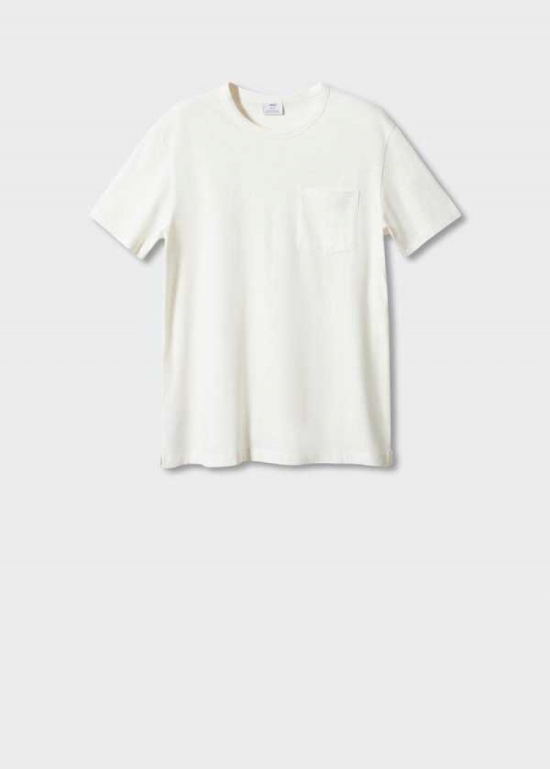 Mango 100% Bavlněné T-shirt With Pocket | MNG-21635