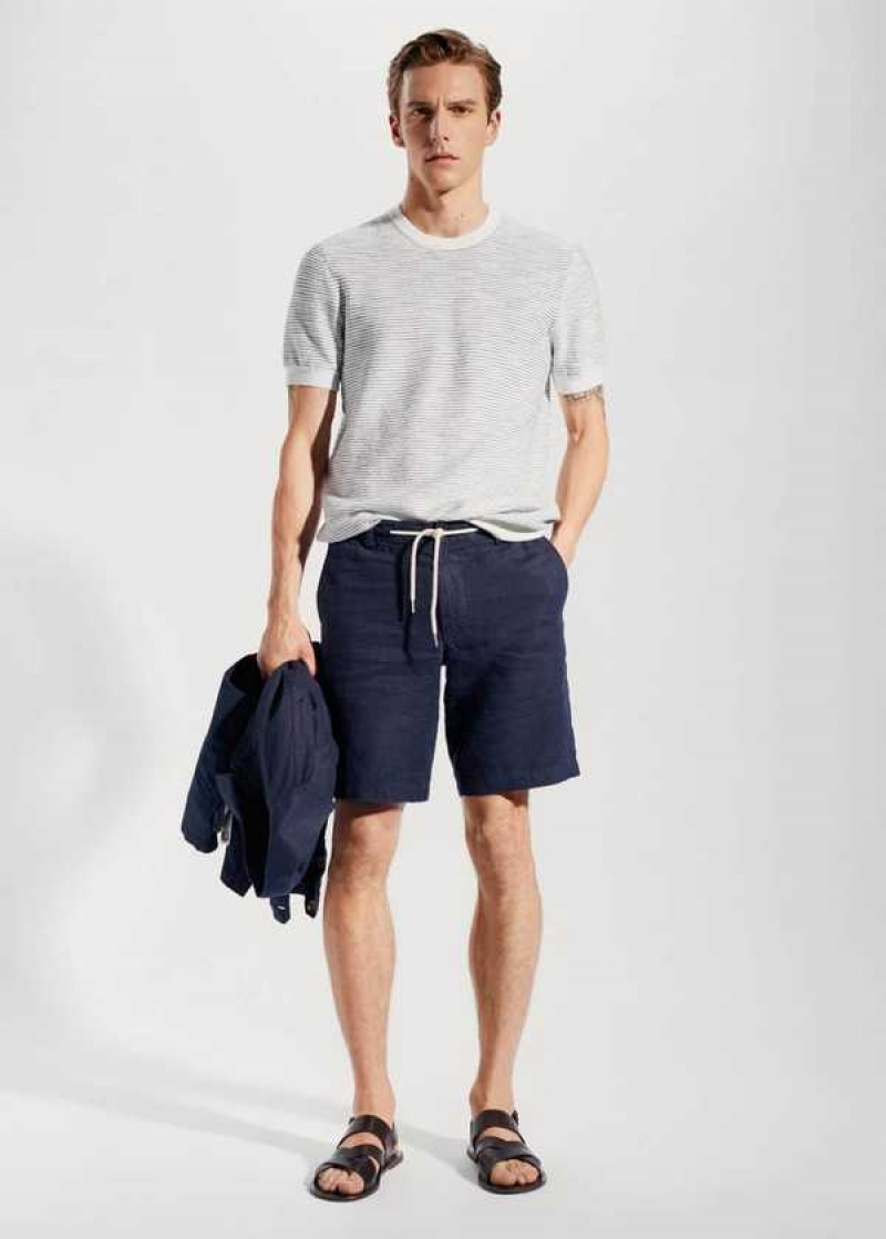 Mango 100% Linen Bermuda Shorts With Drawstring | MNG-22406