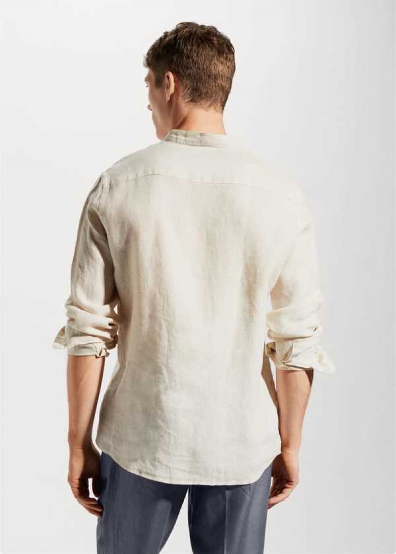 Mango 100% Linen Mao Collar Shirt | MNG-21950