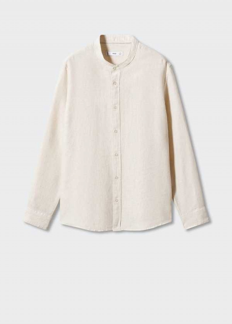 Mango 100% Linen Mao Collar Shirt | MNG-21950