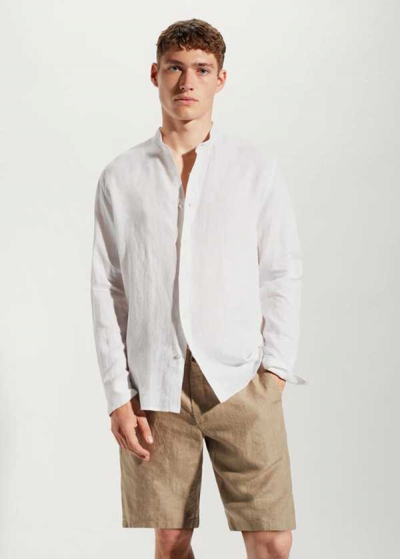 Mango 100% Linen Mao Collar Shirt | MNG-22023