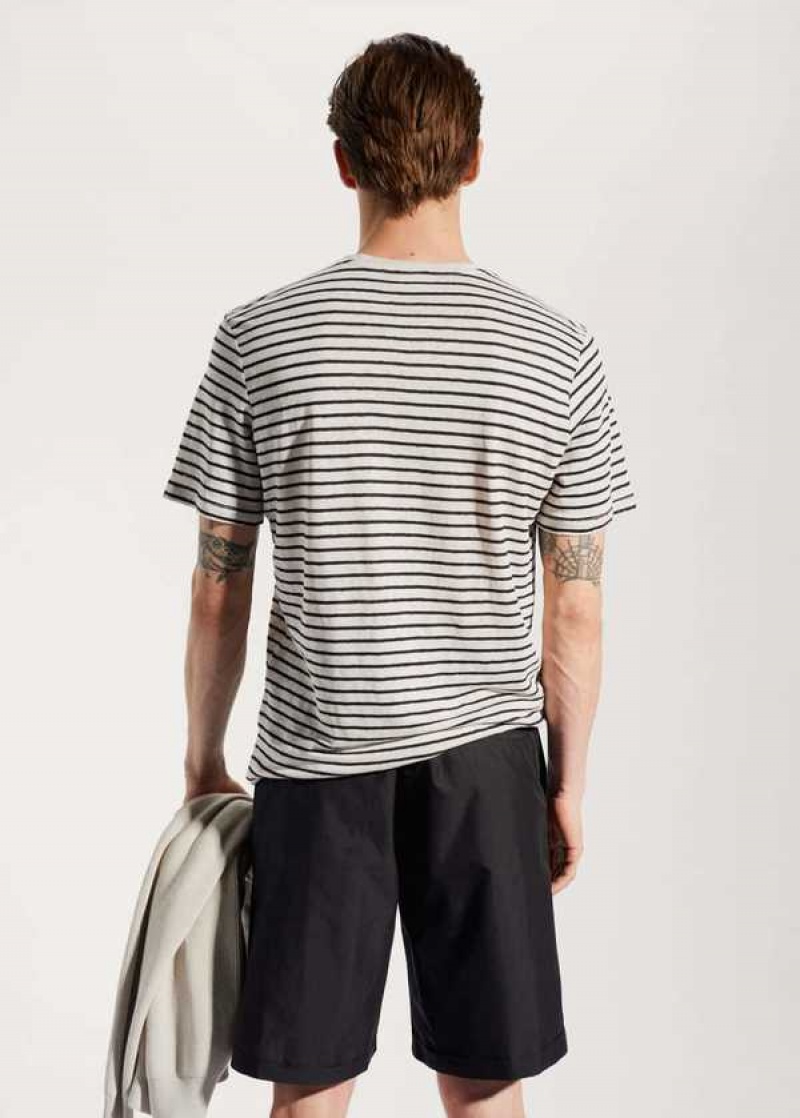 Mango 100% Linen Pruhovaný T-shirt | MNG-21584