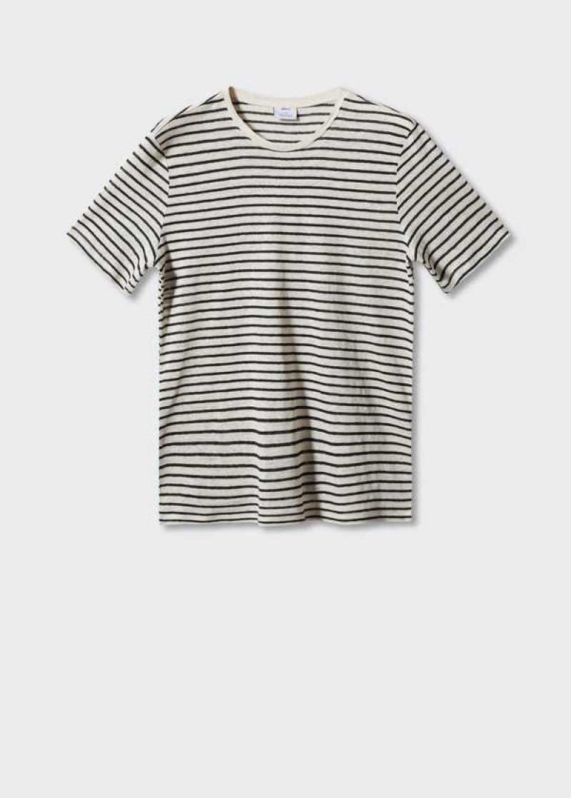 Mango 100% Linen Pruhovaný T-shirt | MNG-21584