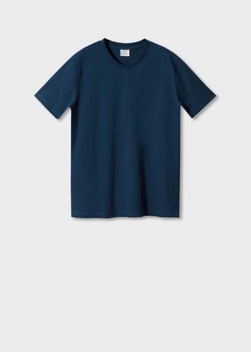 Mango Basic Bavlněné V-neck T-shirt | MNG-21555