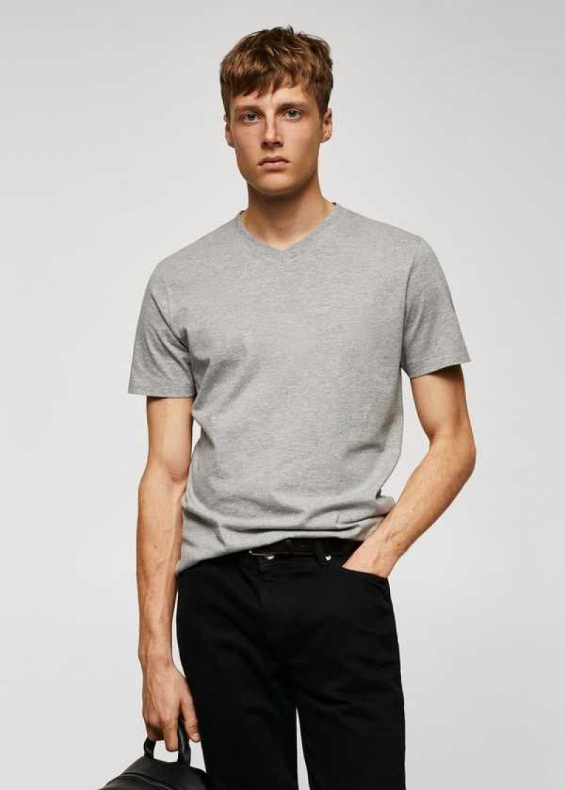 Mango Basic Bavlněné V-neck T-shirt | MNG-21596