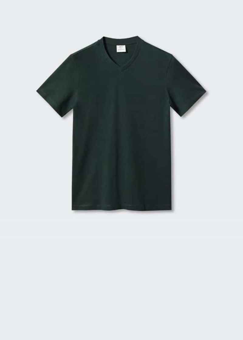 Mango Basic Bavlněné V-neck T-shirt | MNG-21591