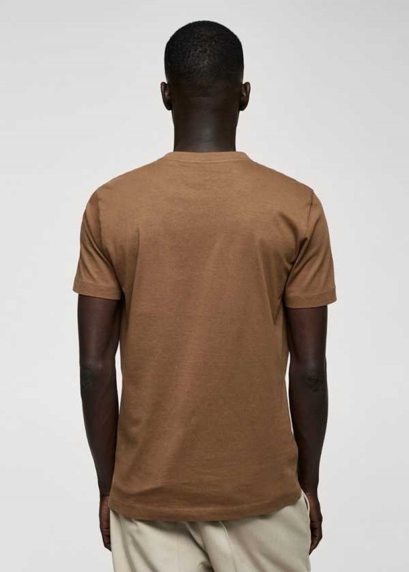 Mango Basic Bavlněné V-neck T-shirt | MNG-21609