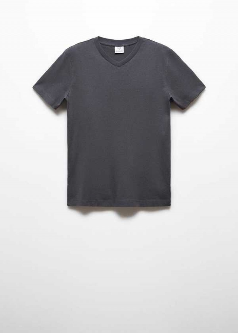 Mango Basic Bavlněné V-neck T-shirt | MNG-21727