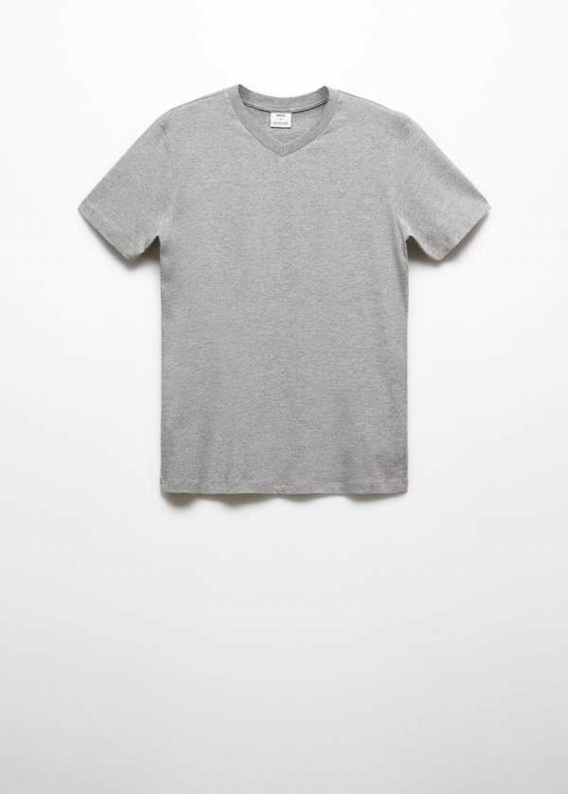 Mango Basic Bavlněné V-neck T-shirt | MNG-21726