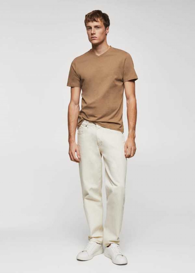 Mango Basic Bavlněné V-neck T-shirt | MNG-21725