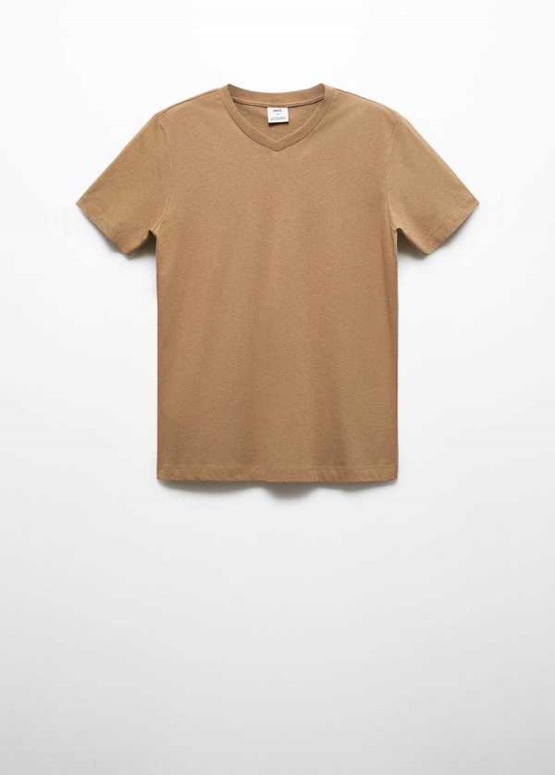 Mango Basic Bavlněné V-neck T-shirt | MNG-21725