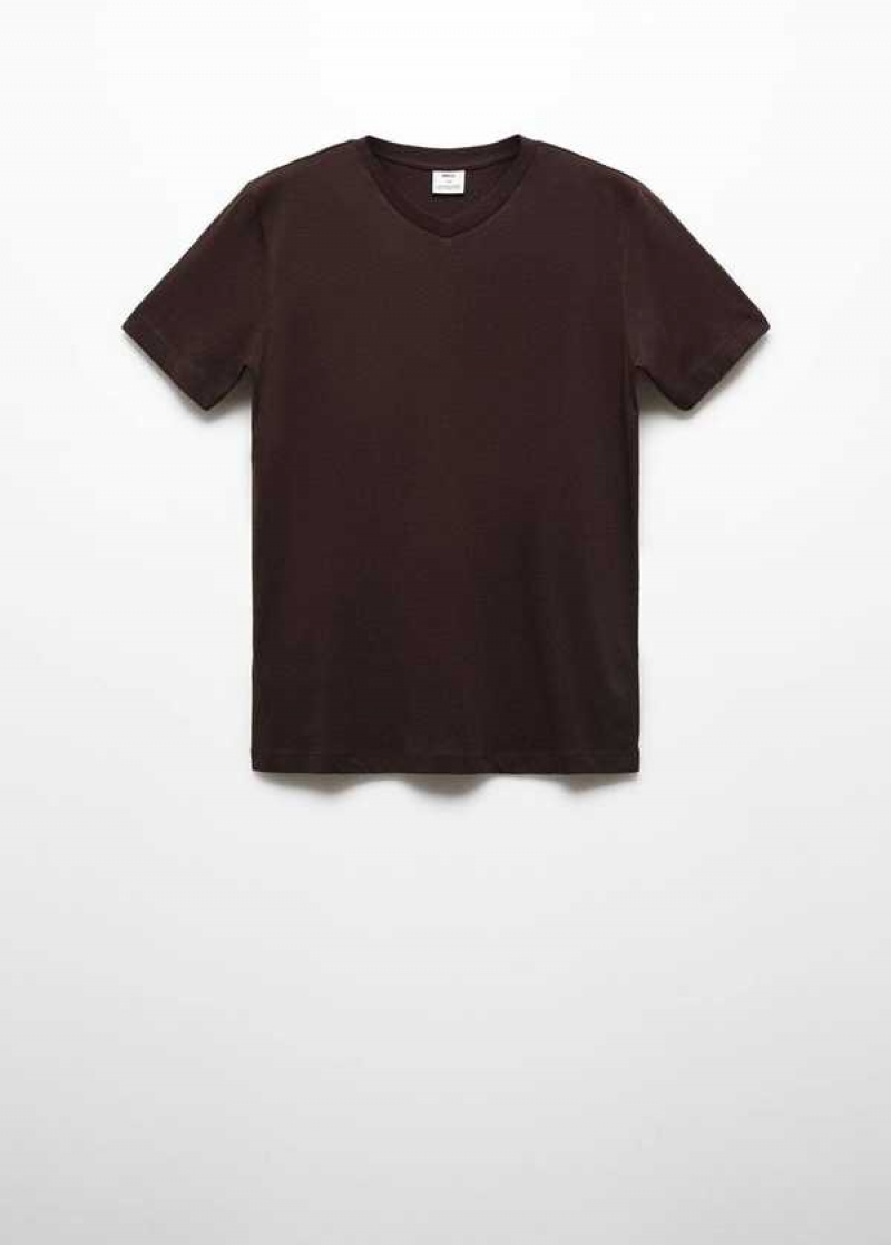 Mango Basic Bavlněné V-neck T-shirt | MNG-21723