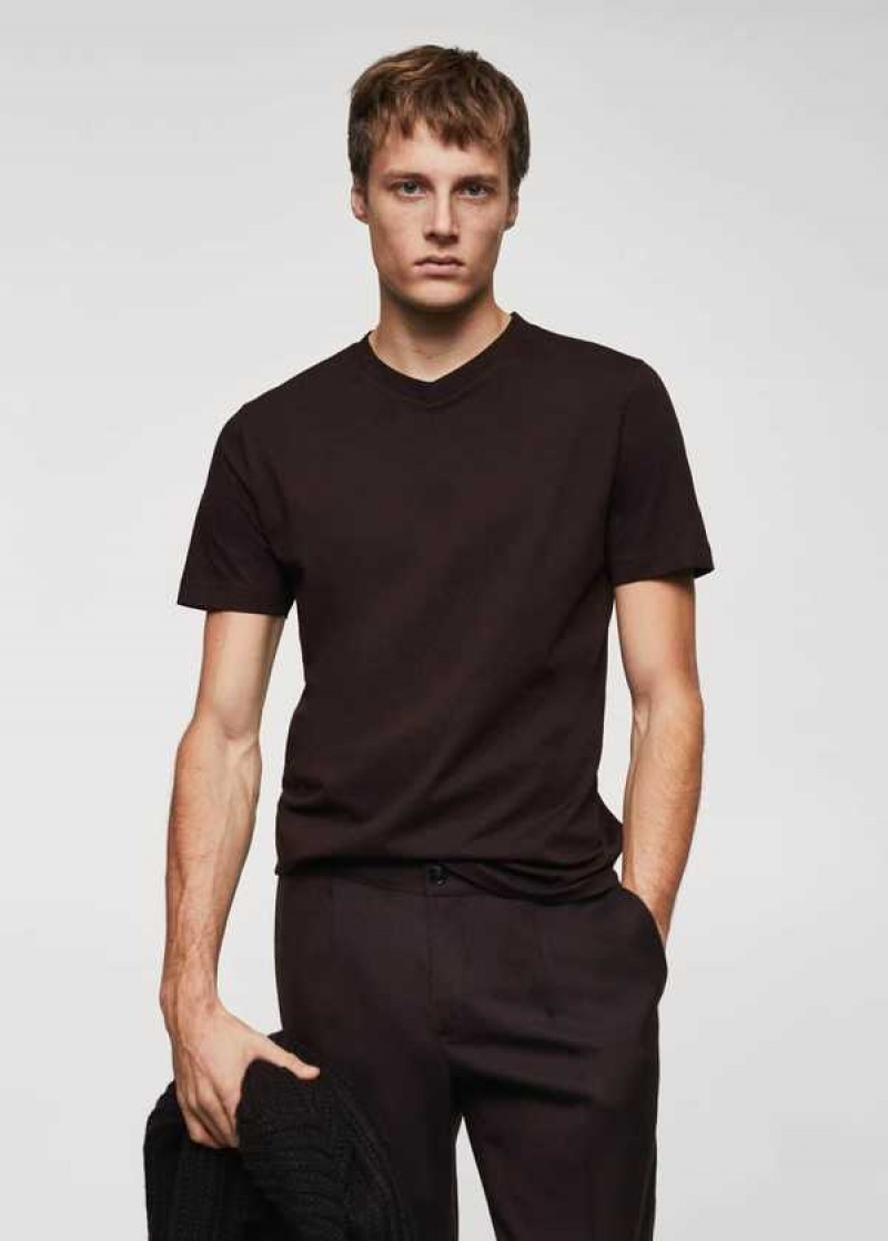 Mango Basic Bavlněné V-neck T-shirt | MNG-21723