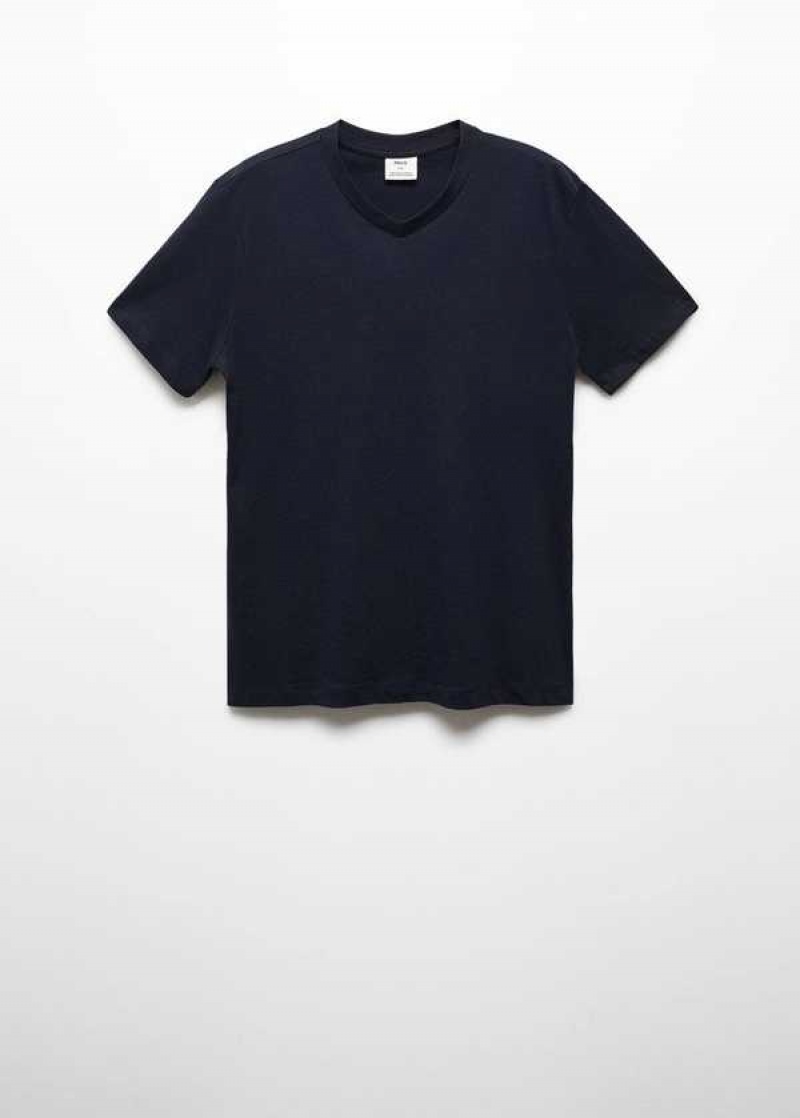 Mango Basic Bavlněné V-neck T-shirt | MNG-21722