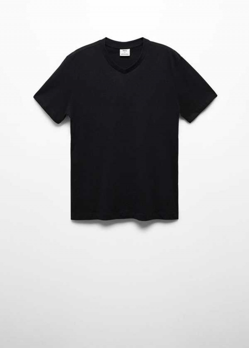 Mango Basic Bavlněné V-neck T-shirt | MNG-21721