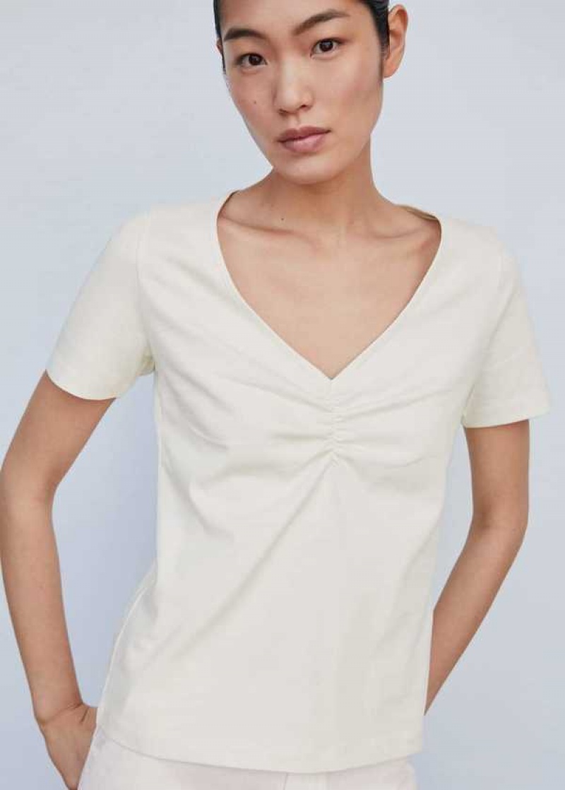 Mango Bavlněné T-shirt With Pucker Detail | MNG-25069