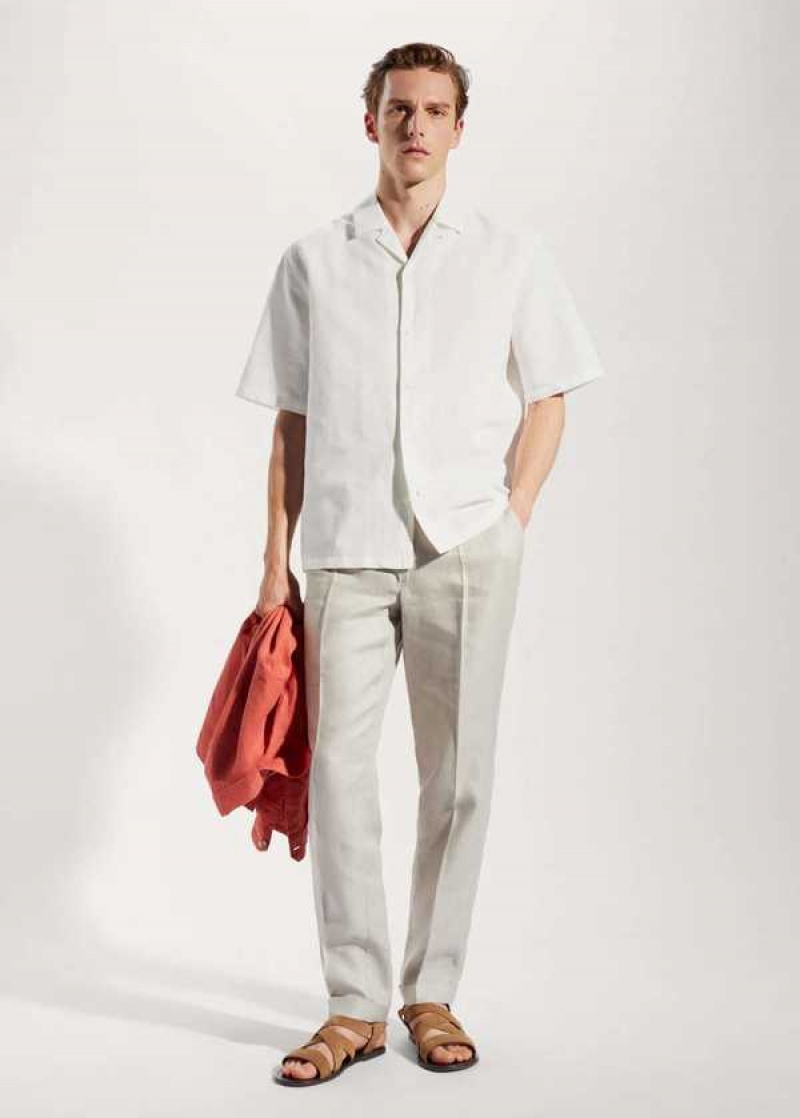 Mango Bavlněné-linen Bowling-collar Shirt | MNG-22057