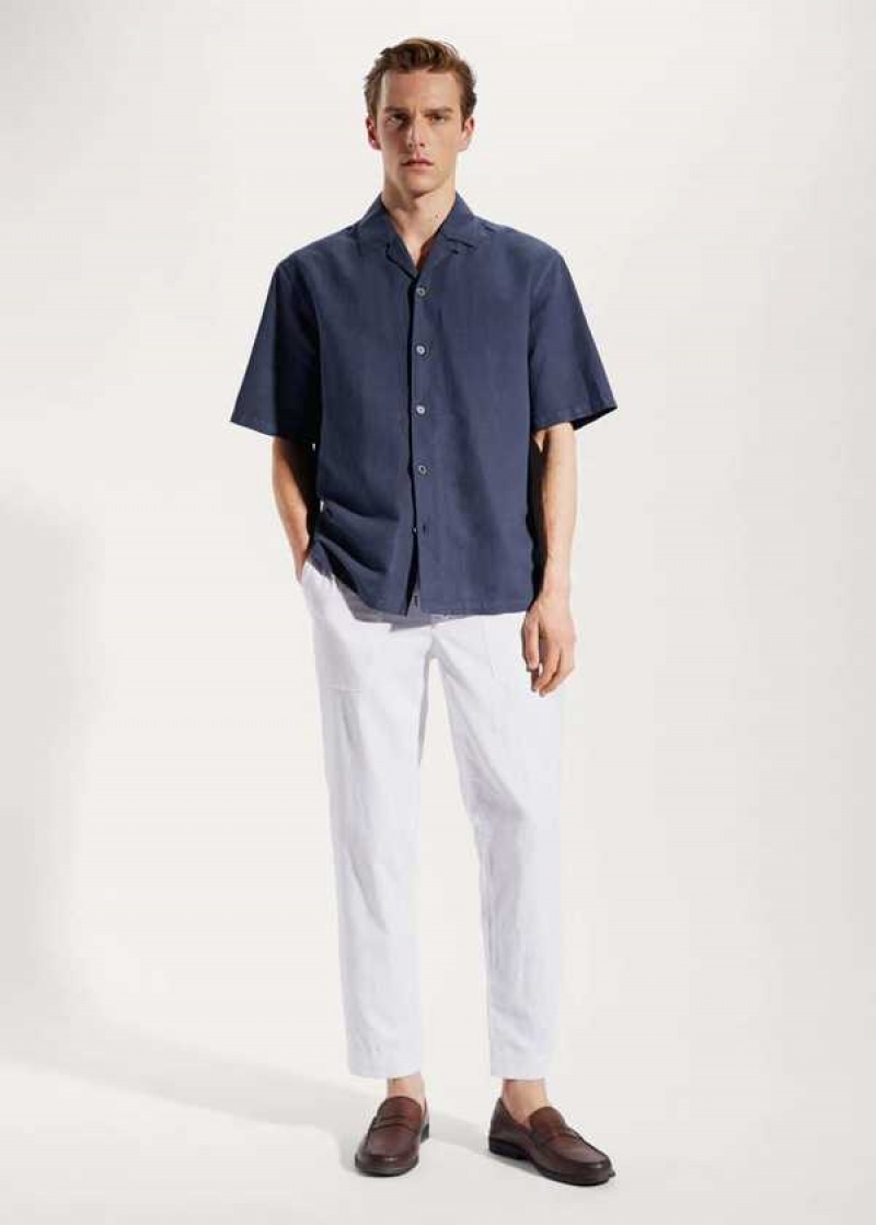 Mango Bavlněné-linen Bowling-collar Shirt | MNG-22018