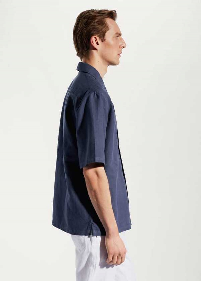 Mango Bavlněné-linen Bowling-collar Shirt | MNG-22018