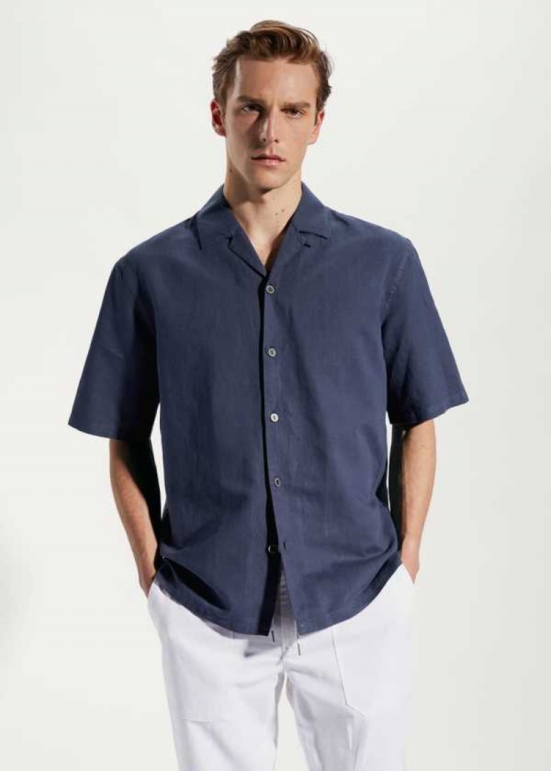 Mango Bavlněné-linen Bowling-collar Shirt | MNG-22018