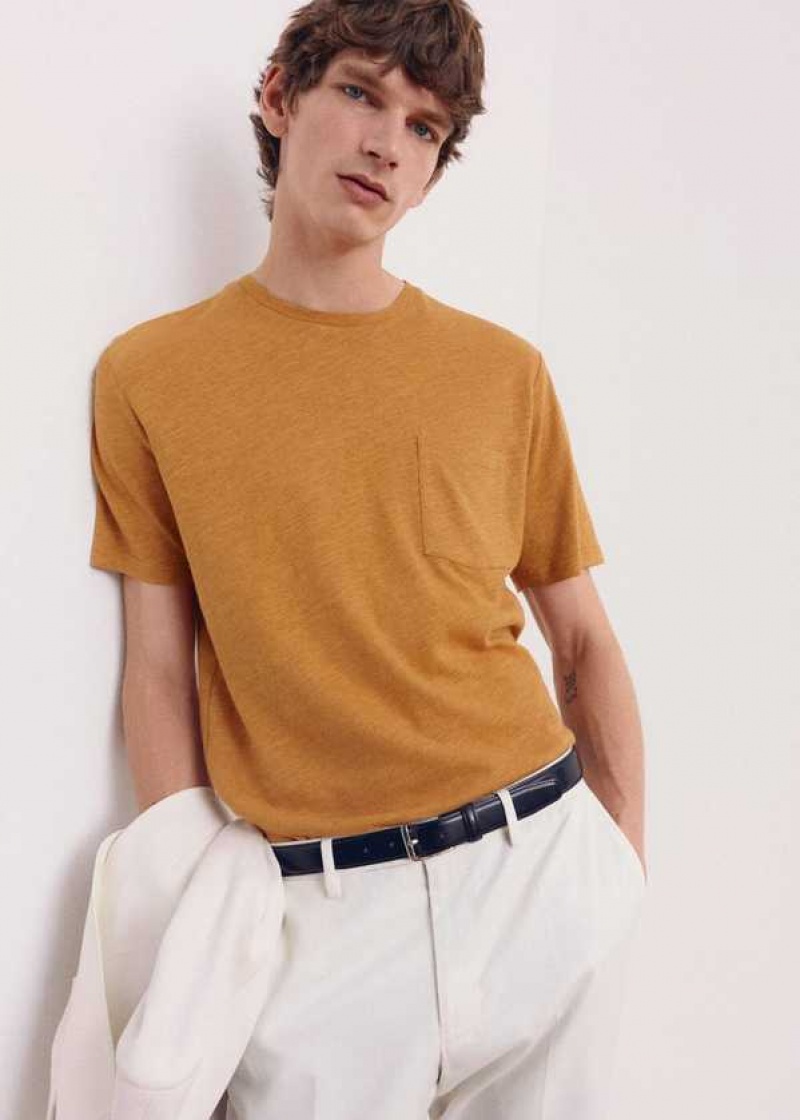 Mango Bavlněné-linen Pocket T-shirt | MNG-21586