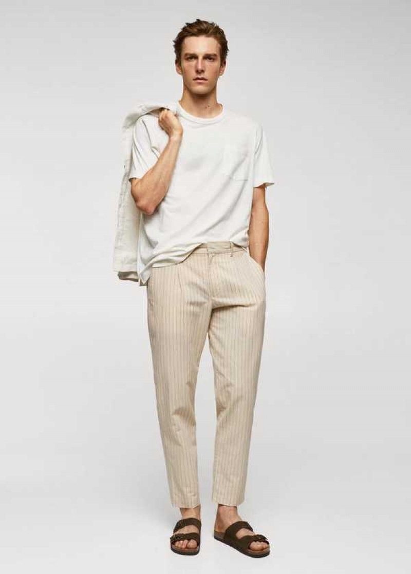 Mango Bavlněné-linen Seersucker Pants | MNG-22292