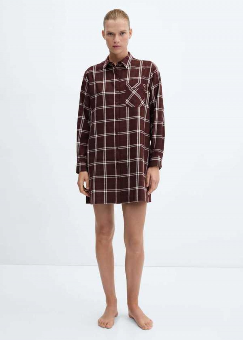 Mango Check Bavlněné Krajkové Nightgown | MNG-23706