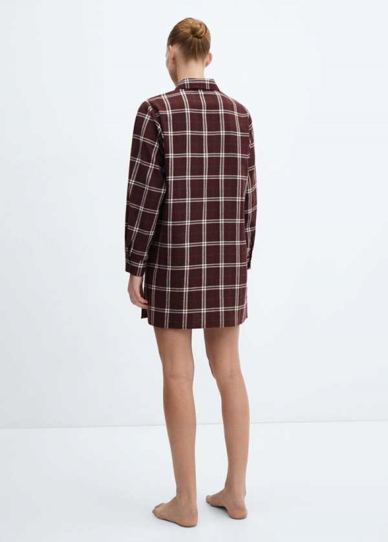 Mango Check Bavlněné Krajkové Nightgown | MNG-23706