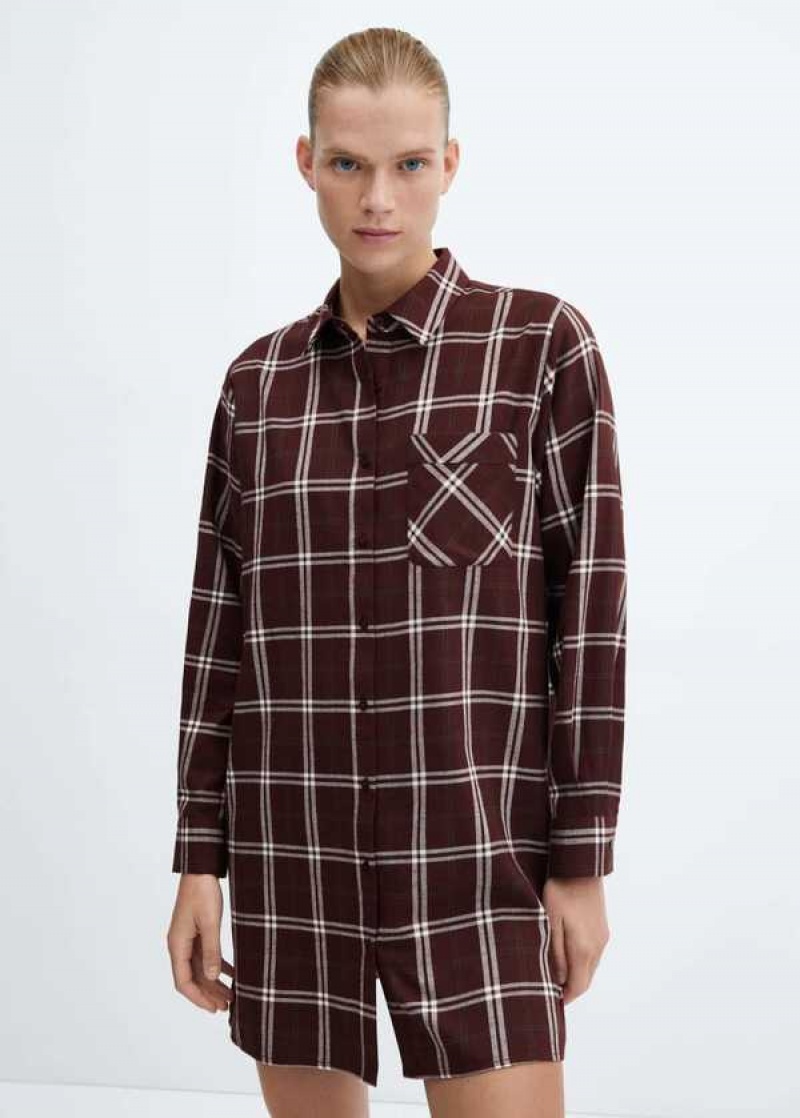 Mango Check Bavlněné Krajkové Nightgown | MNG-23706