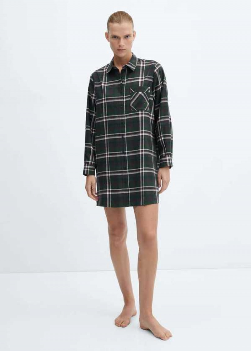 Mango Check Bavlněné Krajkové Nightgown | MNG-23676