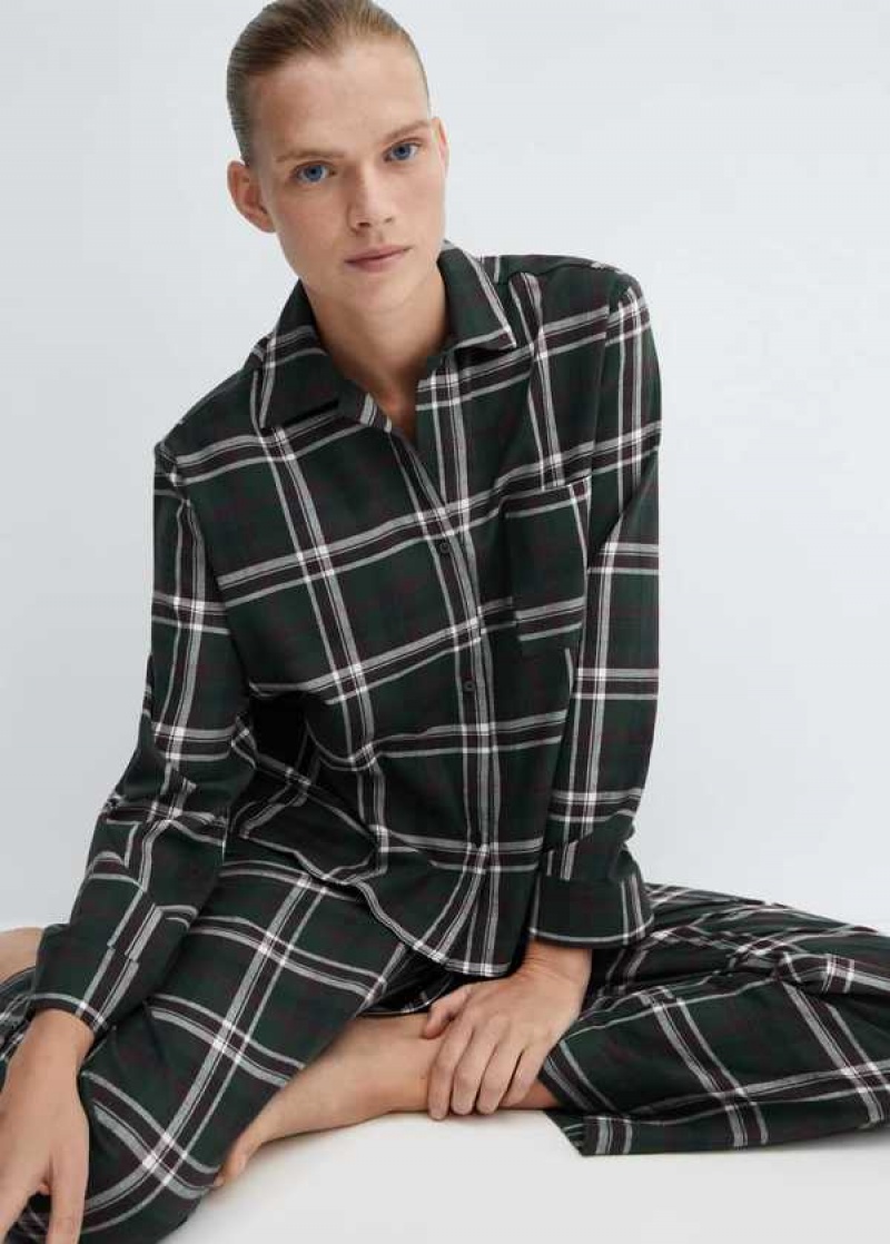 Mango Check Bavlněné Pyjama Shirt | MNG-23705