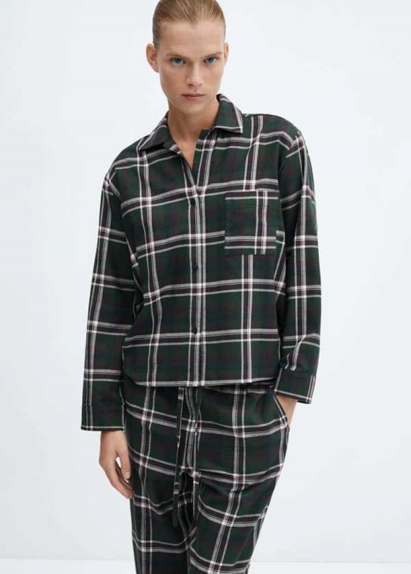 Mango Check Bavlněné Pyjama Shirt | MNG-23705