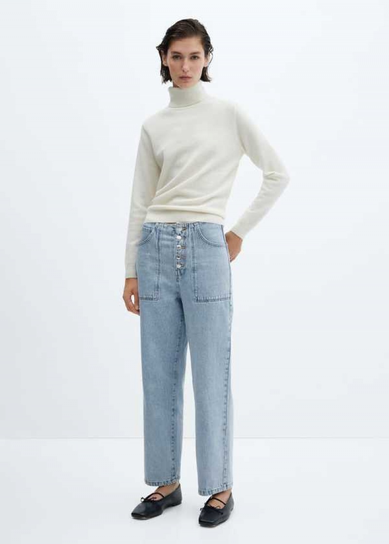 Mango Cropped Rovný-leg Jeans With Buttons | MNG-23823