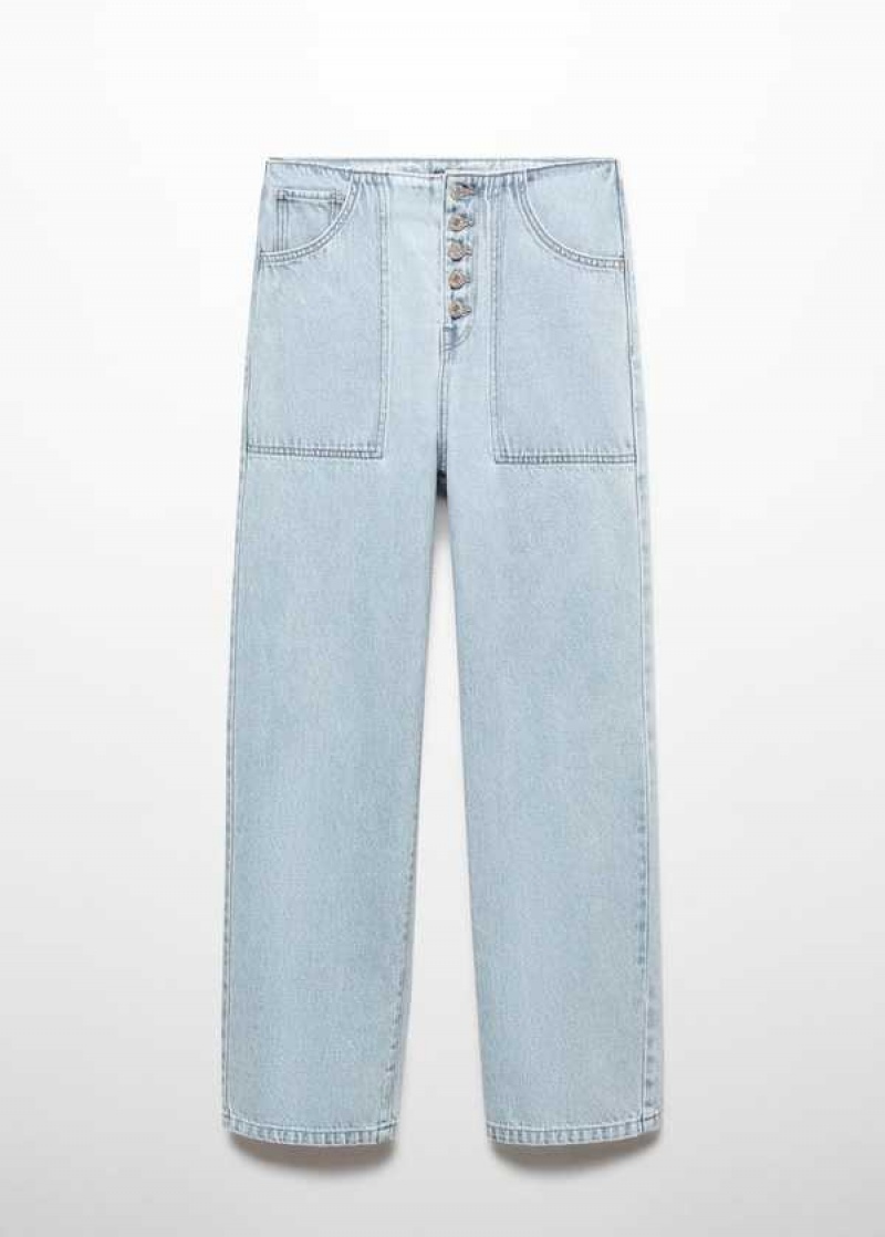 Mango Cropped Rovný-leg Jeans With Buttons | MNG-23823