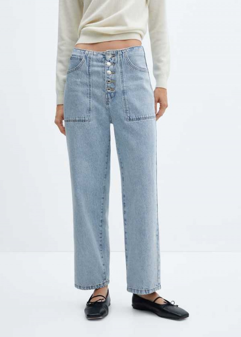 Mango Cropped Rovný-leg Jeans With Buttons | MNG-23823