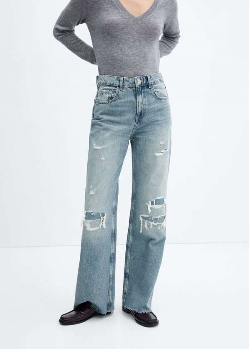 Mango Decorative Ripped Wideleg Jeans | MNG-23837